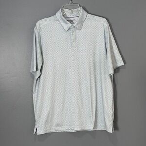 Johnston & Murphy Mens Medium Polo Shirt Blue White Geometric Diamond Print